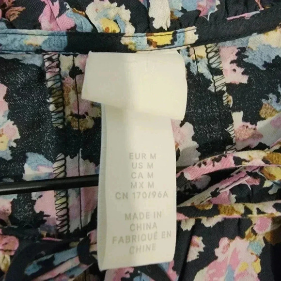 H&M Floral Mini Dress Dark Cottagecore Boho Peasant Flounce Scallop Collared  M - Picture 8 of 10
